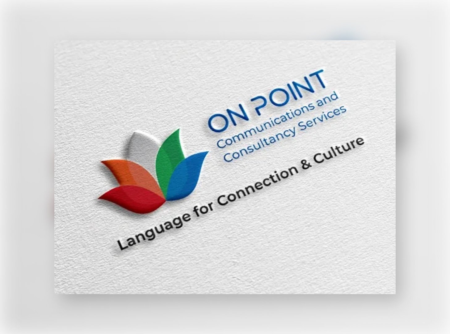 On Point logo, flower, language, connection, culture.