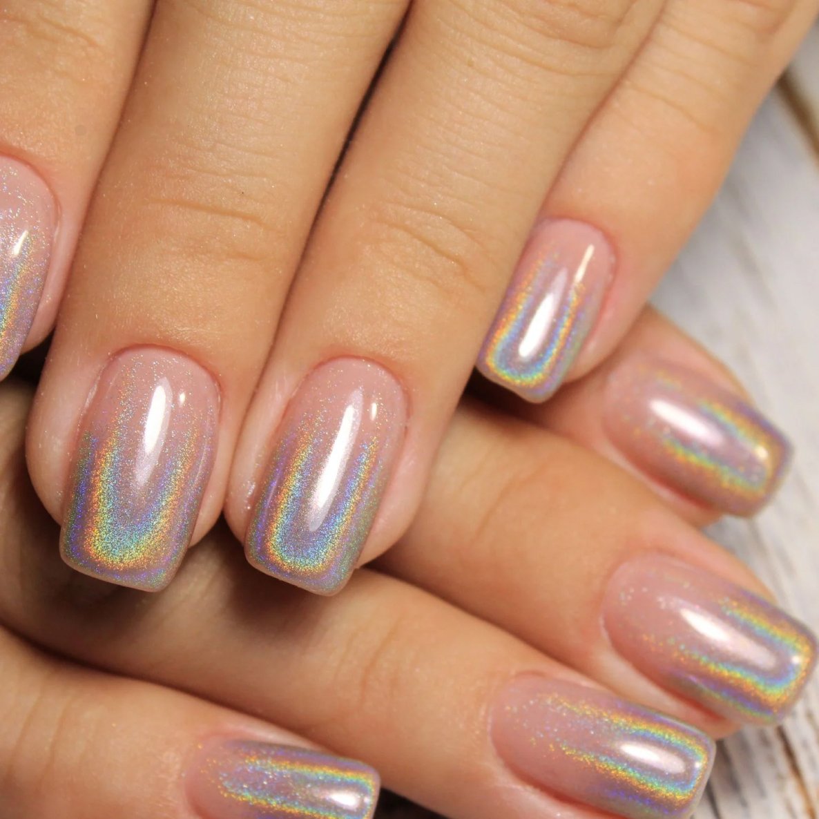 Close-up of iridescent nail polish.